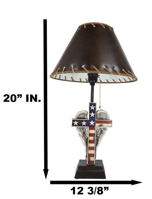 Country Rustic Western Old Faithful American Flag Silver Angel Wings Table Lamp - Ebros Gift