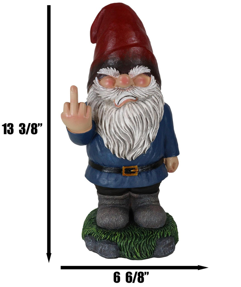 Feisty Rude Go Away! Gnome Dwarf Flipping The Bird Middle Finger Figurine 13"H