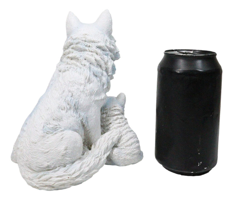 Winter Snow White Alpha Wolf Father With 4 Adorable Pup Cubs Figurine