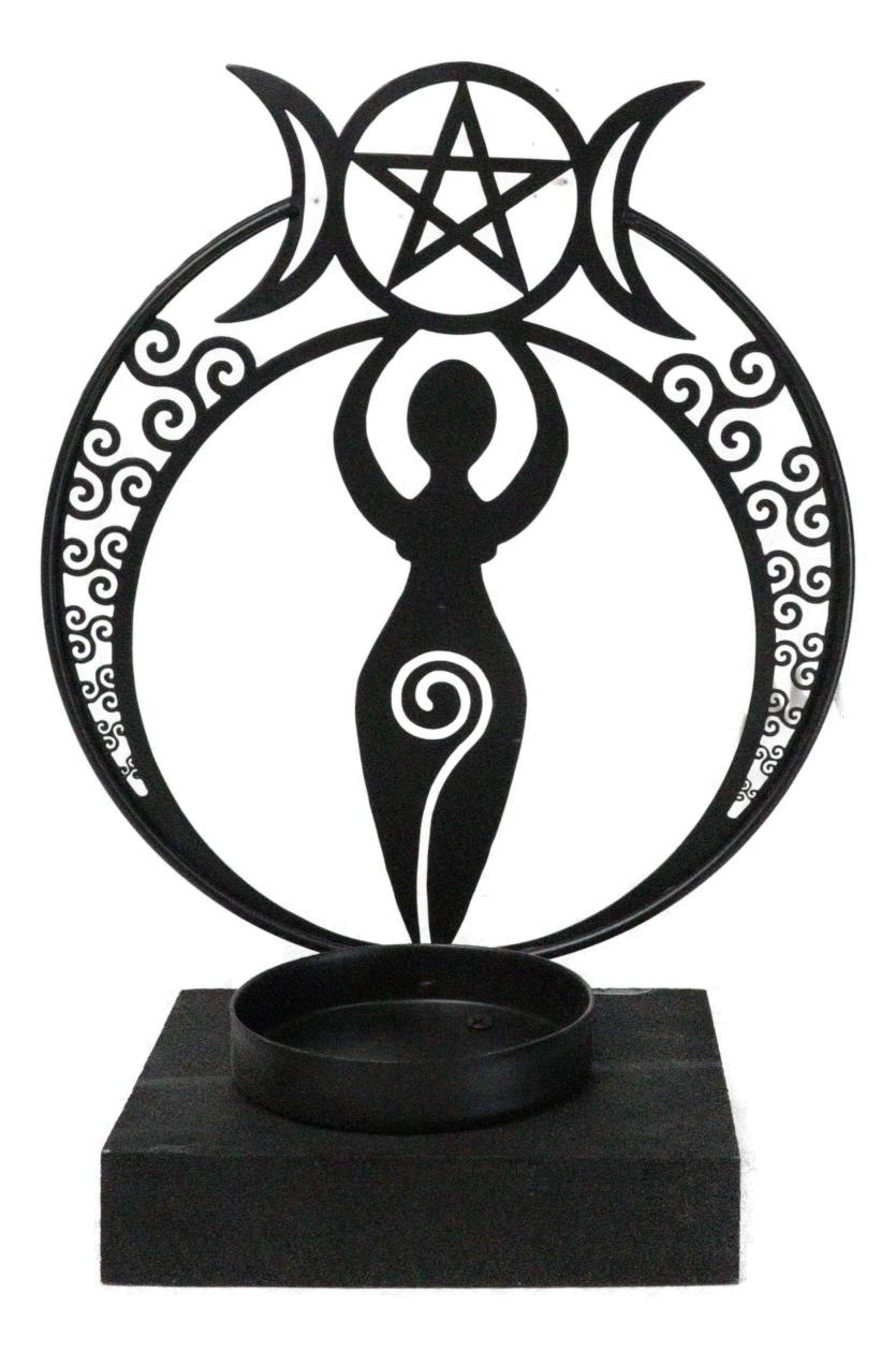 Wicca Danu Spiral Goddess Triple Moon Metal Votive Tea Light Candle Holder
