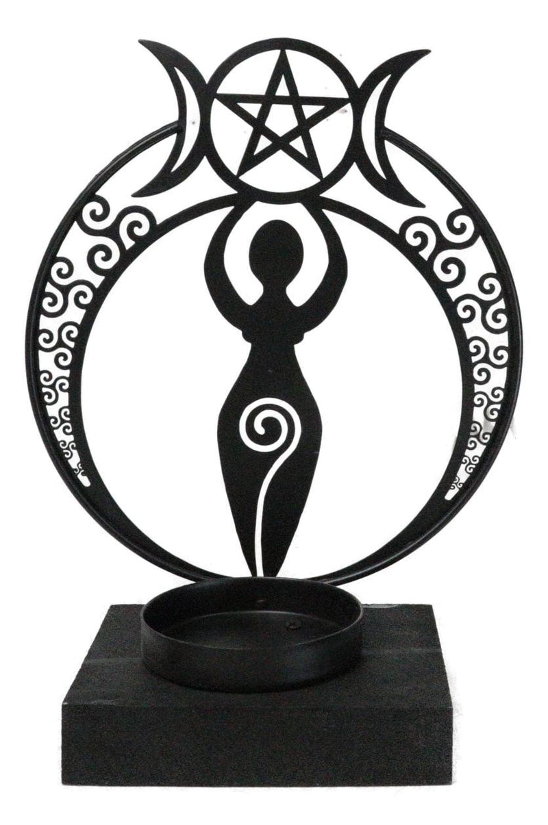 Wicca Danu Spiral Goddess Triple Moon Metal Votive Tea Light Candle Holder