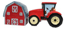 Ceramic Agricultural Country Farm Red Barn And Tractor Salt And Pepper Shakers