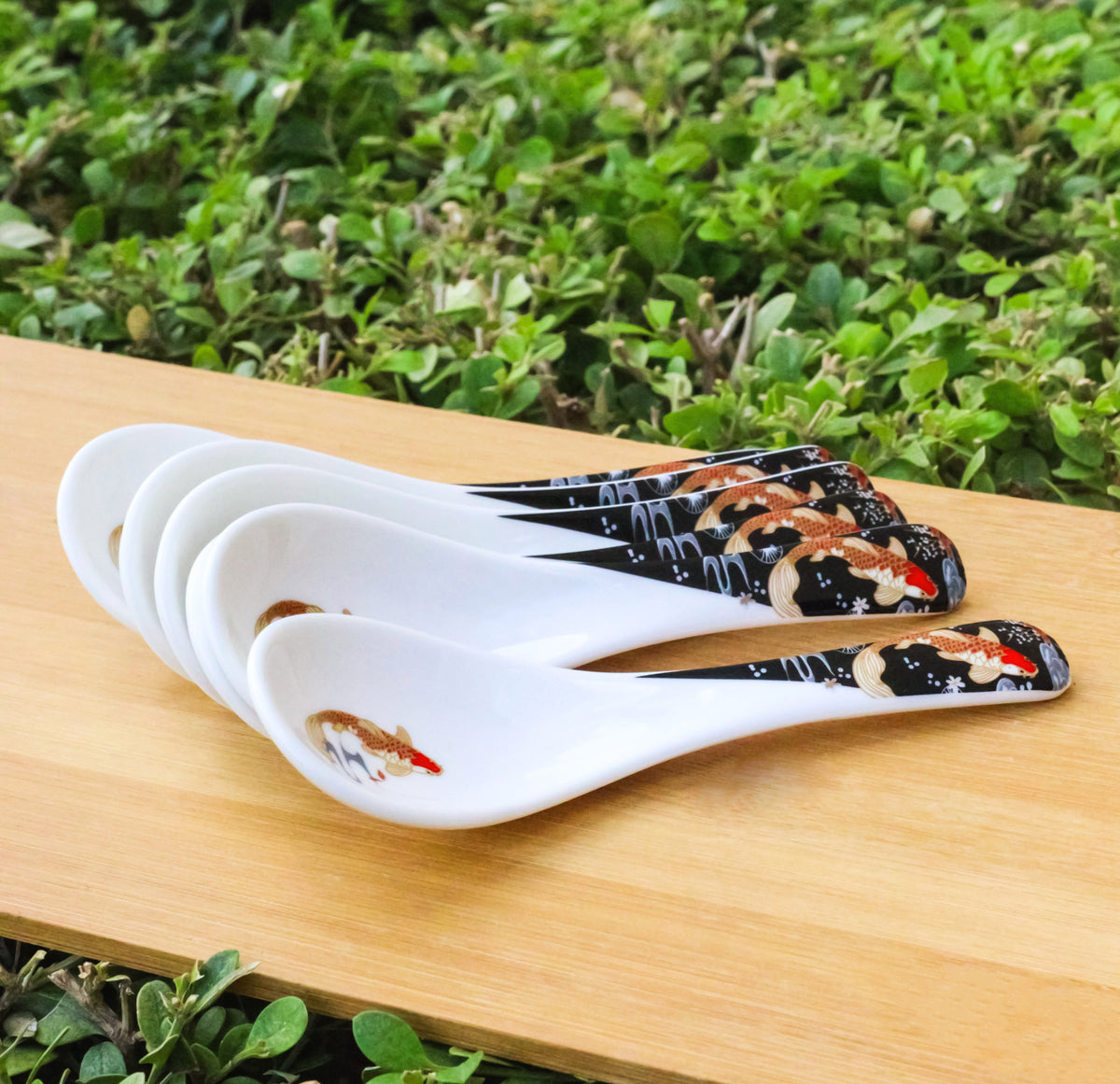 Set of 6 Japanese Koi Fish Porcelain Asian Soup Spoons Japanese Ramen Pho Wonton