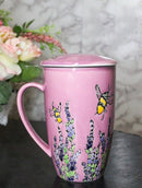 Pink Spring Honeybee 15oz Porcelain Tea Mug With Lid And Stainless Steel Infuser