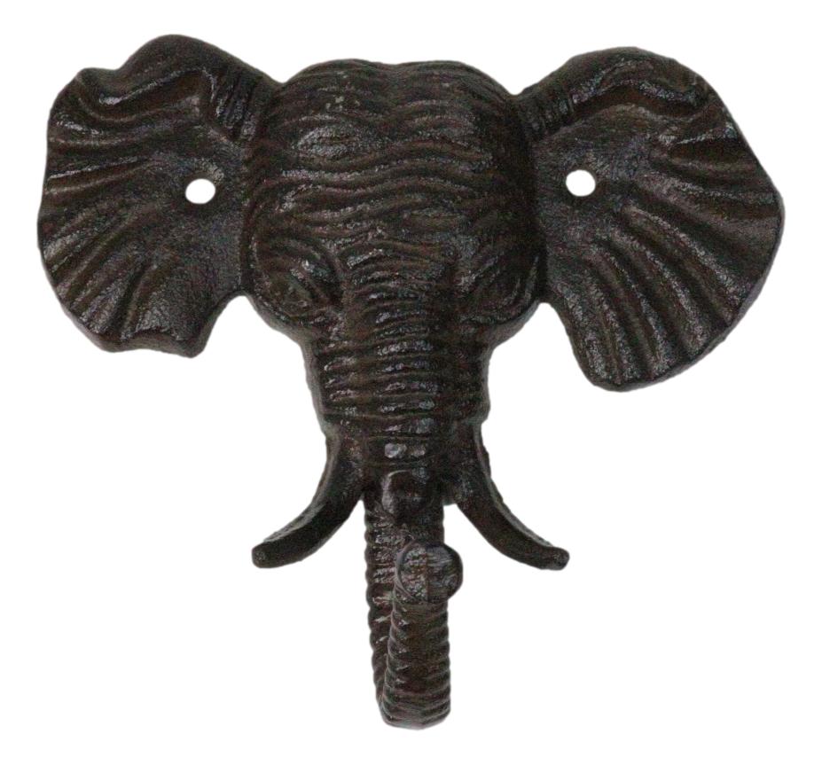 Pack Of 2 Rustic Cast Iron Safari Elephant Trunk Up Wall Hook Hanger Sculpture