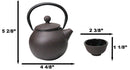 Round Dark Brown Textured Petite Cast Iron Teapot 10oz With 4 Mini Tea Cups Set