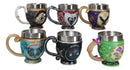 Set Of 6 Colorful Cameo Tarot Moth Skeletons Dragons Cat Magic Tea Cup Mugs