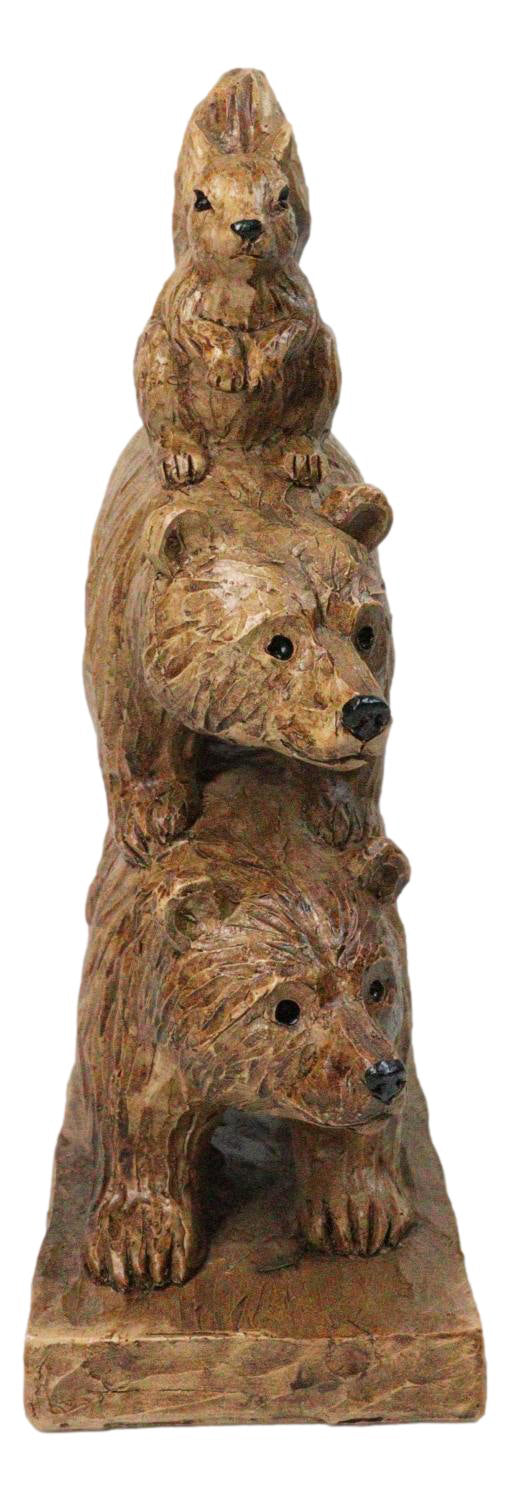 Forest Black Bears & Squirrel Totem Figurine Faux Wood Stacked Woodland Animals
