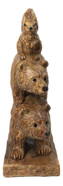 Forest Black Bears & Squirrel Totem Figurine Faux Wood Stacked Woodland Animals