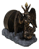 Wicca Occult Sabbatic Goat Baphomet Sitting On Globe Round Coaster Figurine Set