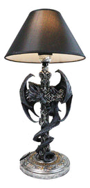 Gothic Faux Stone Dragon Perching On Celtic High Cross Sculptural Table Lamp