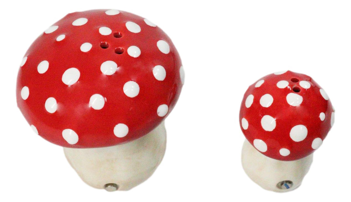 Bright Red White Polkadots Toadstool Mushrooms Pair Salt And Pepper Shakers