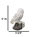 Tundra Forest Lone Snow White Owl Perching On Tree Branch Figurine 5"H