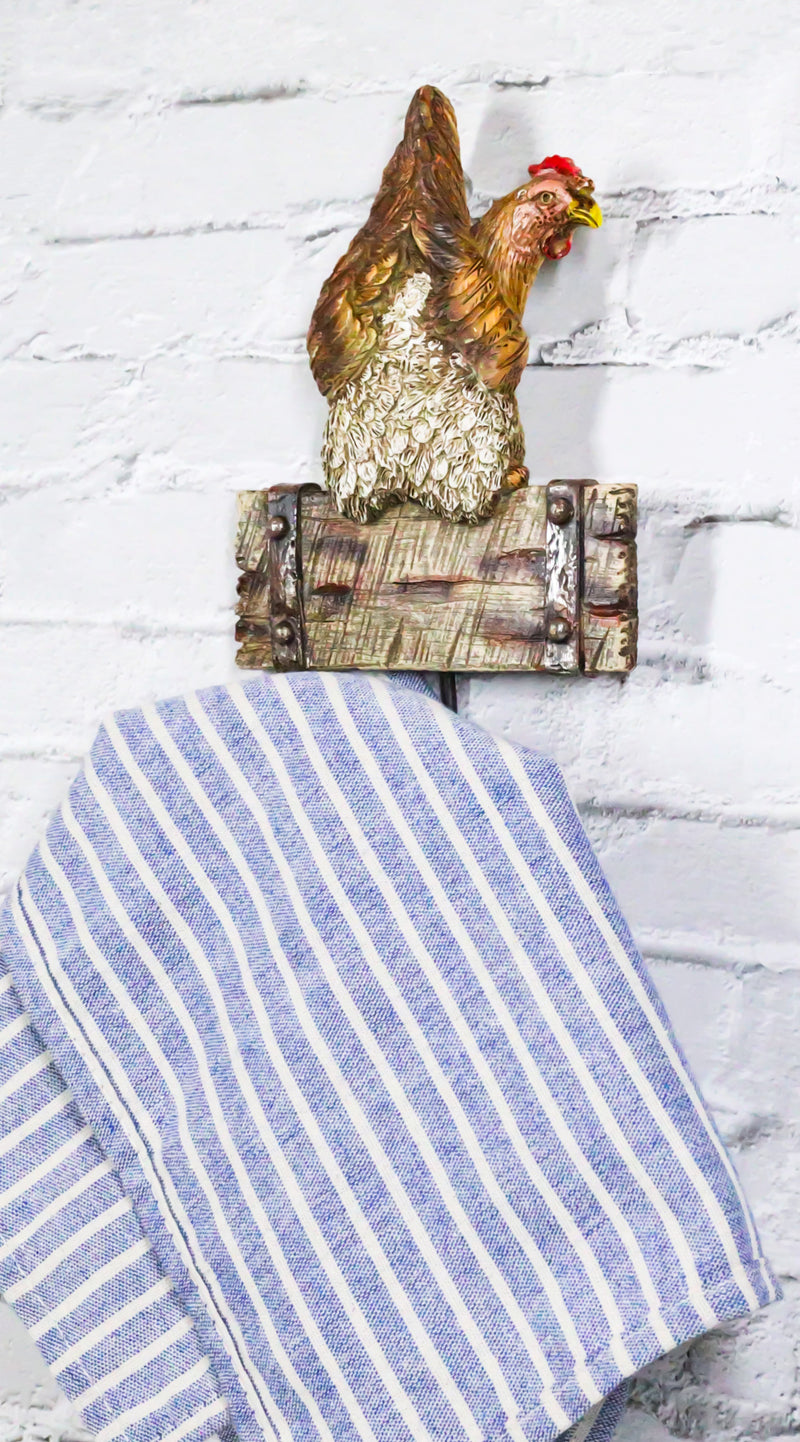 Rustic Country Farm Barn Chicken Hen Perched On Wood Plank Laying Egg Wall Hook