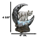 Winter Snow White Wolf With Pup Cub By Snowy Crater Crescent Moon Figurine
