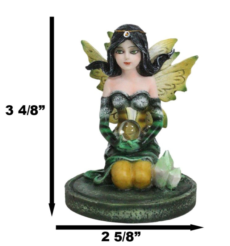 Kneeling Bumblebee Spring Fairy With Crystal Ball On Garden Mini Figurine