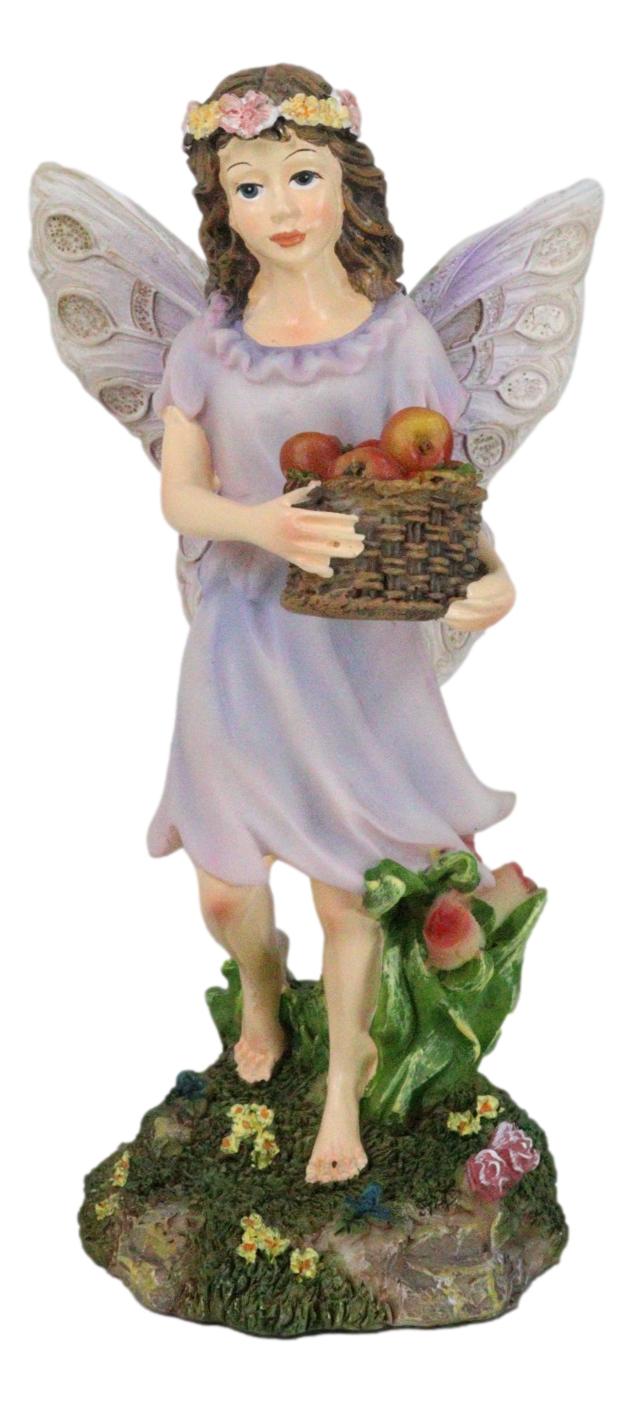 Whimsical Enchanted Garden Butterfly Fairy Carrying A Basket Of Apples Figurine