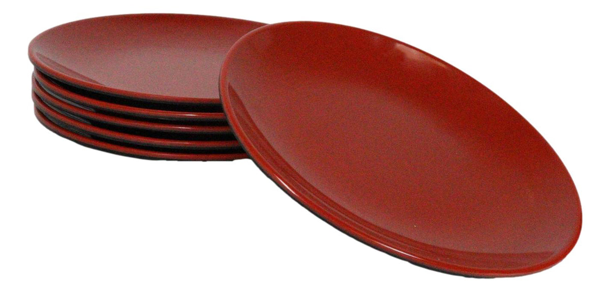Set Of 6 Traditional Solid Red Black Melamine Salad Appetizer Round Plates 7"D