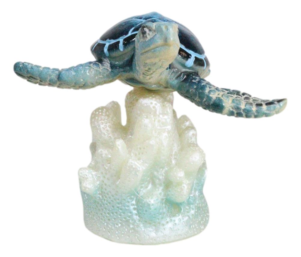 Ocean Marine Blue Giant Sea Turtle Swimming Over LED Light Coral Reef Figurine