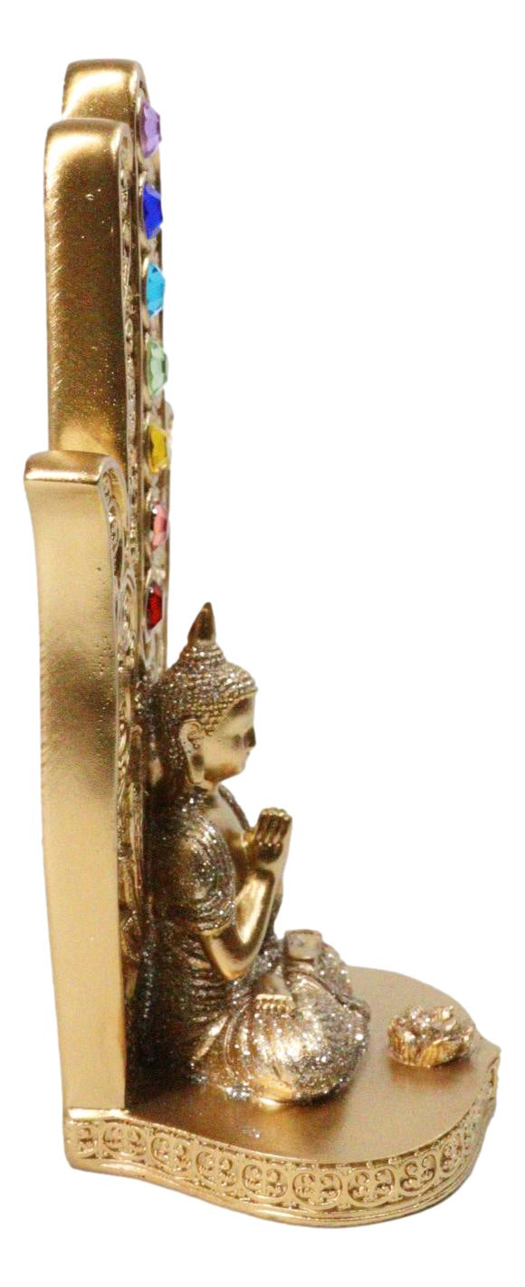 Golden Nirvana Hamsa Palm Buddha Rainbow Chakra Stones Incense Holder Figurine
