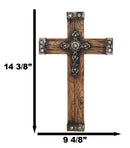 Rustic Western Faux Wood Grain With Layered Silver Scroll Crystals Wall Cross