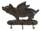 Cast Iron Whimsical Flying Pig Angel 3-Peg Wall Hook Decorative Sculpture