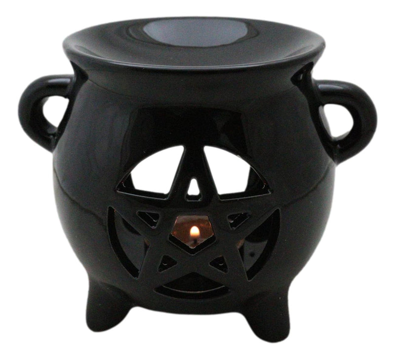 Wicca Witchcraft Pentagram Black Cauldron Essential Oil Warmer Candle Holder