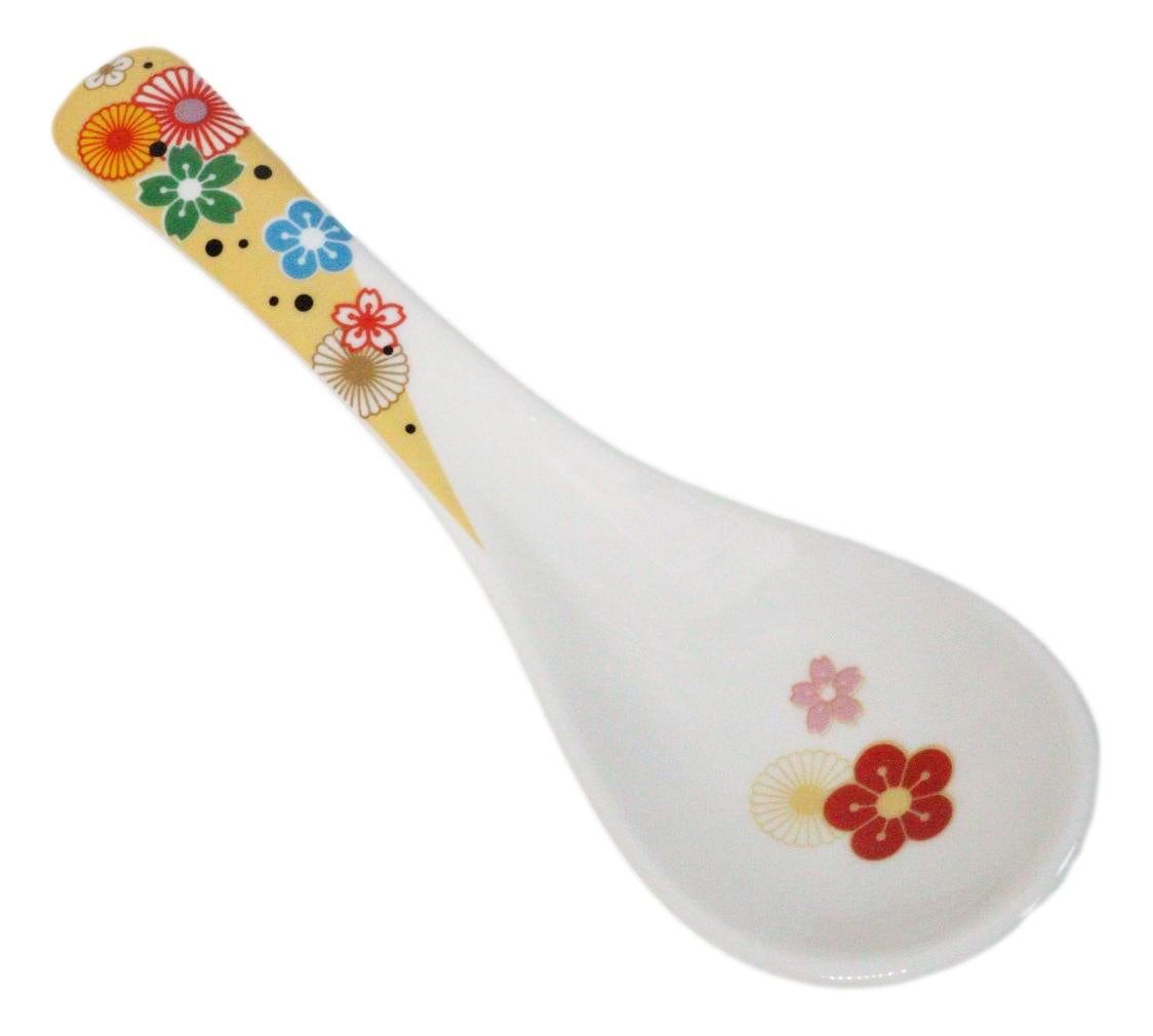 Set of 6 Ume Plum Blossoms Porcelain Asian Soup Spoons Japanese Ramen Pho