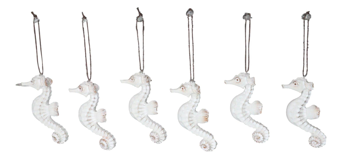 Set Of 6 Antique White Seahorses Ocean Marine Wall Hanging Decor Tree Ornaments