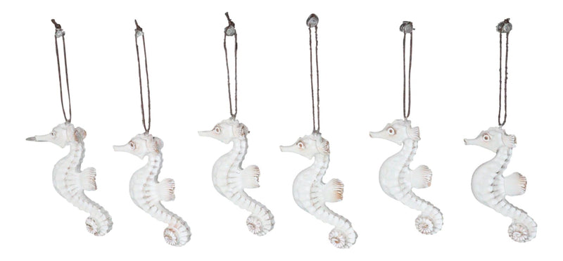 Set Of 6 Antique White Seahorses Ocean Marine Wall Hanging Decor Tree Ornaments