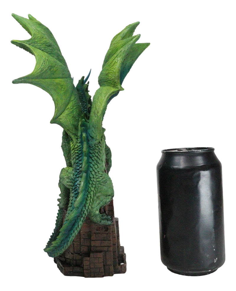 Green Terra Wyvern Monarch Dragon Perching On Medieval Castle Tower Figurine