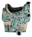 Rustic Western Turquoise Cowboy Horse Saddle With Floral Design Coin Piggy Bank