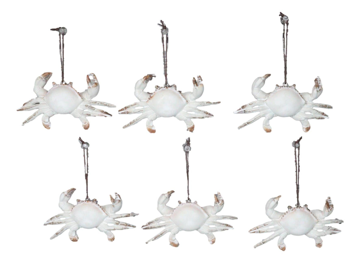 Set Of 6 Antique White Beach Crabs Ocean Marine Wall Hanger Decor Tree Ornaments