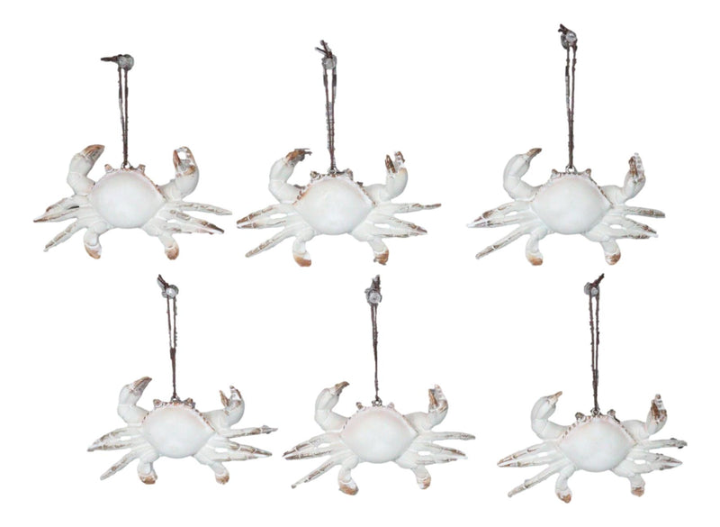 Set Of 6 Antique White Beach Crabs Ocean Marine Wall Hanger Decor Tree Ornaments