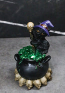 Witch Hat Black Cat Brewing Potion in LED Cauldron with Skulls Bonfire Figurine