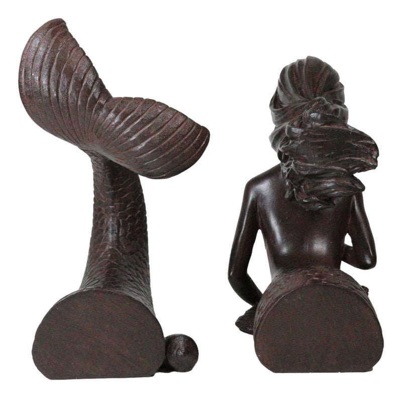 Rustic Aged Bronze Finish Marine Siren Mermaid Body & Tail Bookends Figurine Set