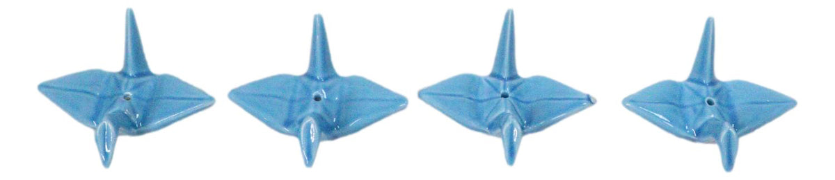 Ebros Set of 4 Ceramic Blue Japanese Origami Crane Incense Stick Holders