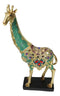 Large Safari Savannah Green Bejeweled Masai Giraffe With Black Base Figurine 16"