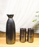 Black Iron Clay Tetsu Kesho Porcelain Sake Carafe Flask 9oz & 4 Ochoko Cups Set