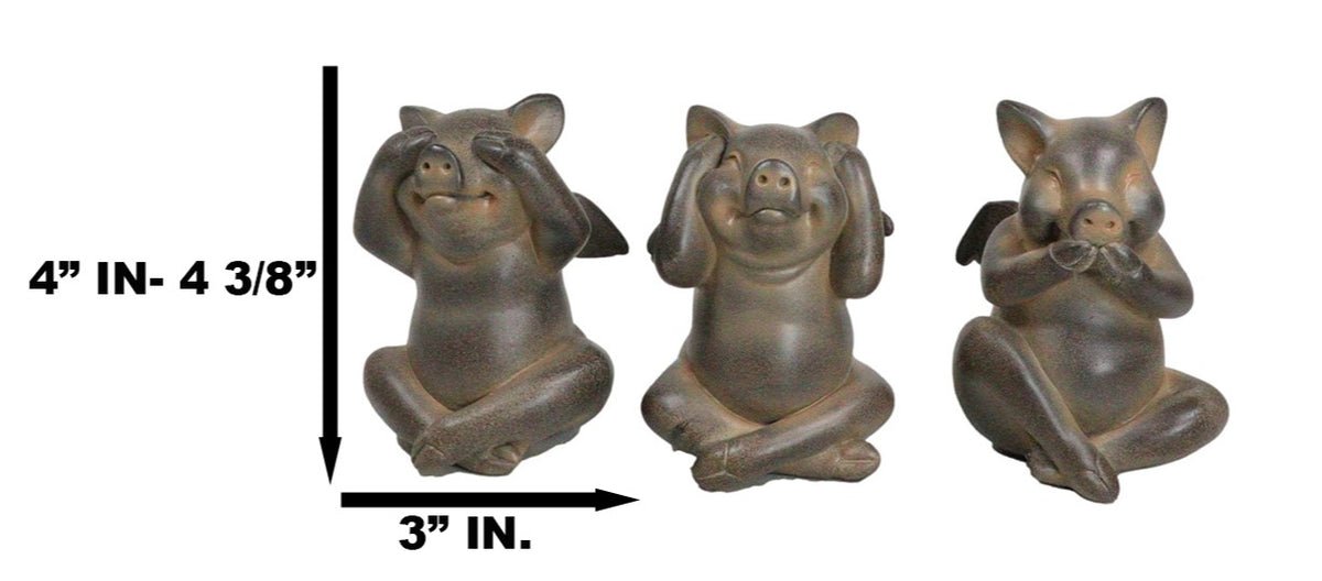 Rustic Country Angel Winged Pigs in See Hear Speak No Evil Poses Figurines Set - Ebros Gift