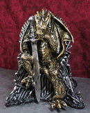 Bronzite Dragon Sitting On Iron Throne Of Swords With Valyrian Blade Figurine