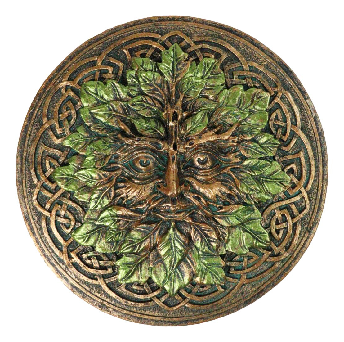Green Man Tree Spirit Round Medallion Celtic Knot Incense Burner Ash Catcher