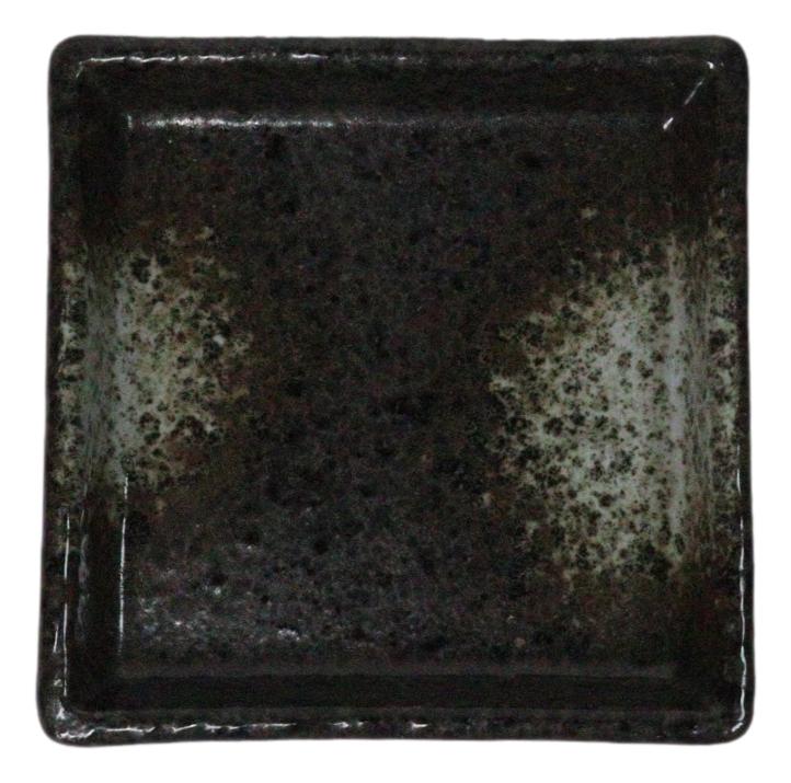 Set Of 6 Charcoal Grey Tone Hakumu Art Ceramic Square Condiment Sauce Dishes 2oz