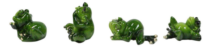 Set of 4 Whimsical Green Pond Frogs in Multiple Poses Decorative Figurines