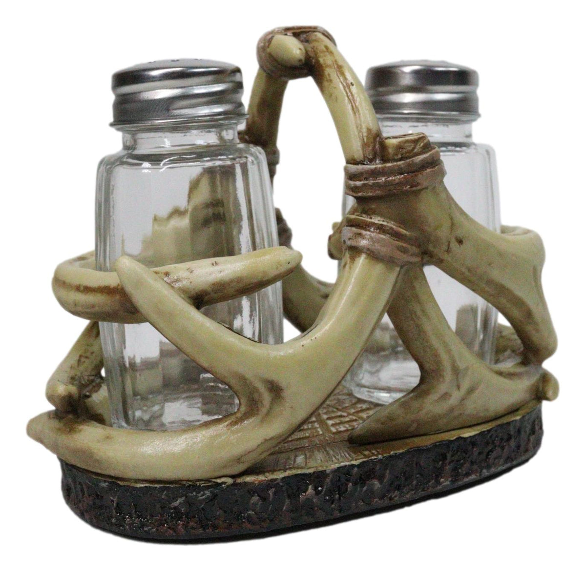 Western Entwined Stag Deer Antlers Glass Salt Pepper Shakers Holder Figurine Set