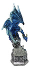 Armored Blue Guardian Water Elemental Dragon On LED Crystals Pedestal Figurine
