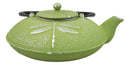 Green Dragonfly Traditional Cast Iron Tetsubin Teapot With Enamel Liner 37oz