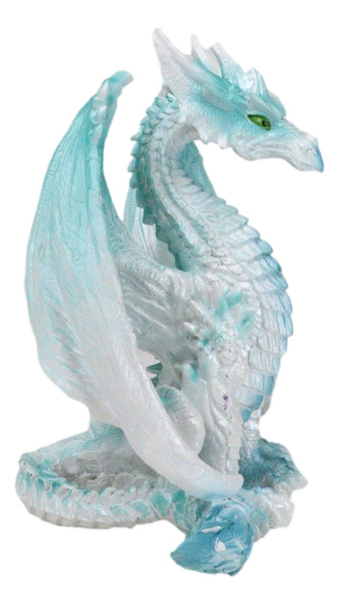 Fantasy Land Of Dragons Crouching Pale White Arctic Snow Winter Dragon Figurine