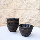 Rustic Bronze Dragon Etching Japanese Tetsubin Style Cast Iron Tea Cups Set of 4