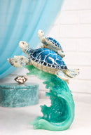 Marine Ocean Blue Sea Turtles Mother and Hatchling Swimming With Waves Figurine